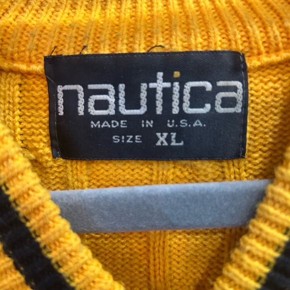 Nautica Men's V-Neck Sweater in Yellow and Navy grandpa preppy vintage XL - Picture 3 of 5